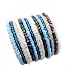Blue Glass Beaded Wire Cuff Bracelet